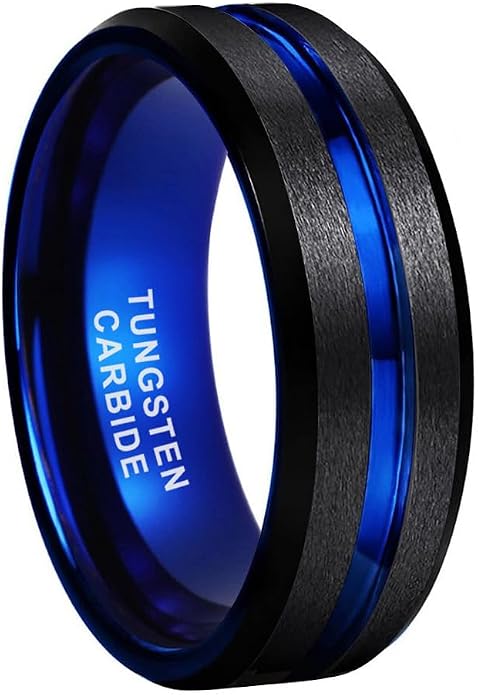 TUTISS 6mm 8mm Silver/Black/Blue/Gunmetal/Gold/Rose Gold Tungsten Rings for Men Women Fashion Engagement Wedding Bands Matte Finish Beveled Edges Comfort Fit