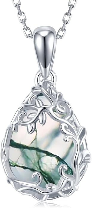 Teardrop Moonstone/Turquoise Necklace for Women 925 Sterling Silver Cage Filigree Necklaces Anniversary Birthday Jewelry Gift for Women