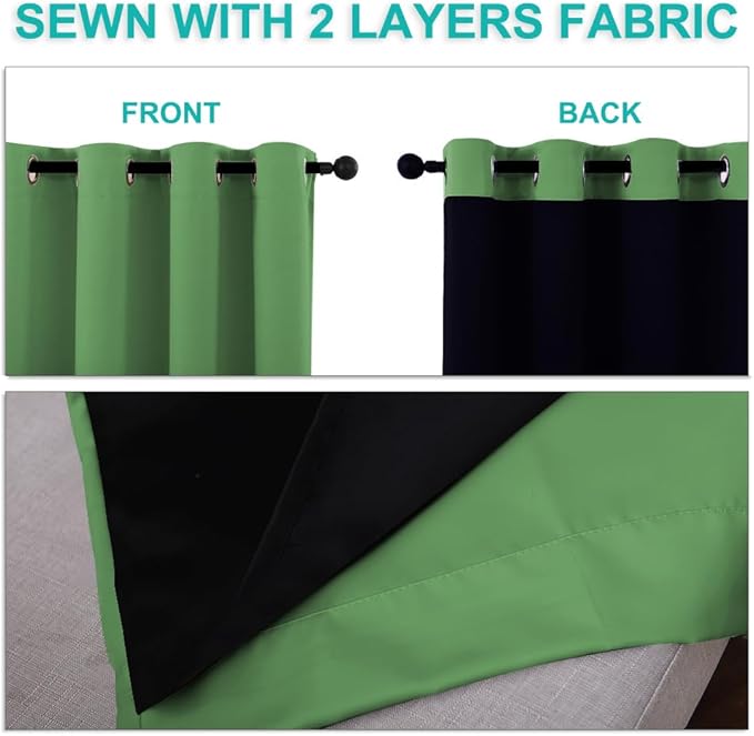 NICETOWN Full Shade Curtain Panels, 70 x 72 inch, Forest Green, Pair of Energy Smart & Noise Blocking Out Blackout Drapes for Dining Room Window, Thermal Insulated Guest Room Lined Window Dressing