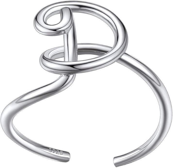 SILVERCUTE S925 Initial Rings, Adjustable Size 6-12 Statement Alphabet Letter A-Z Jewelry Personalized Twisted Initials Rings Sterling Silver Stacking Ring for Women