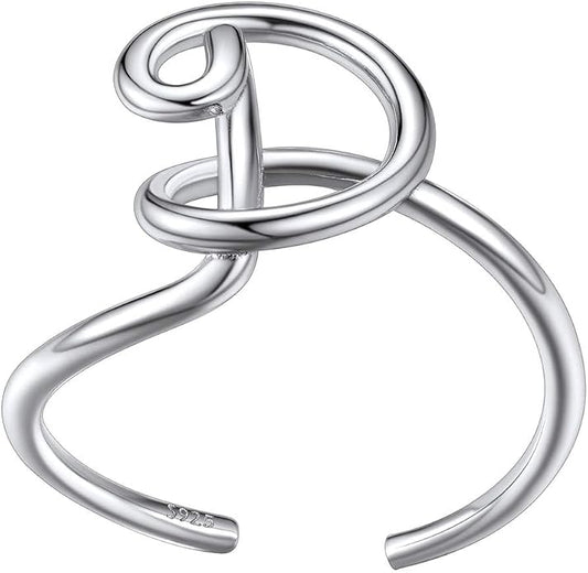 SILVERCUTE S925 Initial Rings, Adjustable Size 6-12 Statement Alphabet Letter A-Z Jewelry Personalized Twisted Initials Rings Sterling Silver Stacking Ring for Women