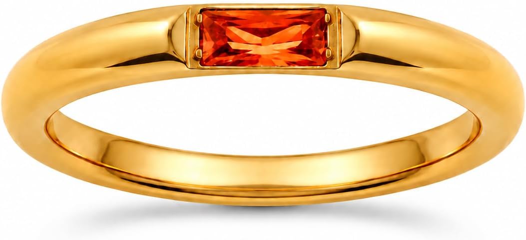Birthstone Rings for Women, 18K gold plating stainless steel Dainty Stackable Rectangular Cubic Zirconia Birth Stone Ring To My Daughter/Mom Birthday Unique Gifts Jewelry