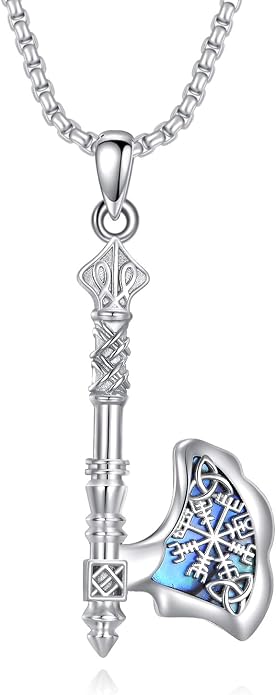 MONGAS Viking Axe Necklace for Men Sterling Silver Axe Pendant Rune Necklace Viking Jewelry Nordic Mythology Gifts for Men