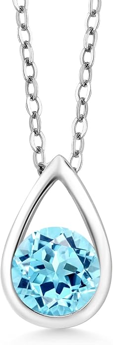 Gem Stone King Teardrop Pendant Necklace For Women | 5MM Round Gemstone Birthstone | 925 Sterling Silver | With 18 Inch Silver Chain | Fine Jewelry Gift for Her Mom Women Wife