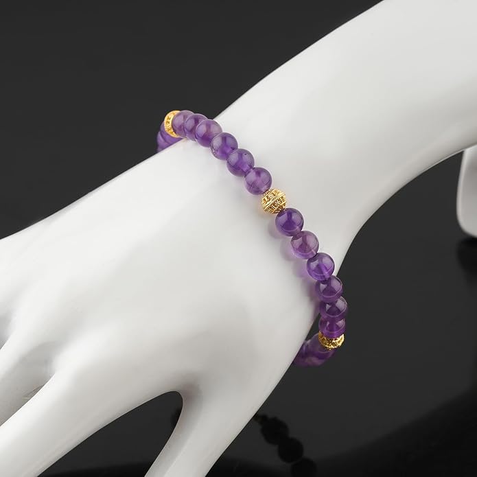 AAA Grade Natural Gemstone Beaded Bracelet, 14K Gold Plated with Evil Charm, Wicca & Reiki Healing Crystals, Handmade Bohemian Jewelry, Christmas Gift for Women (7+1inch)