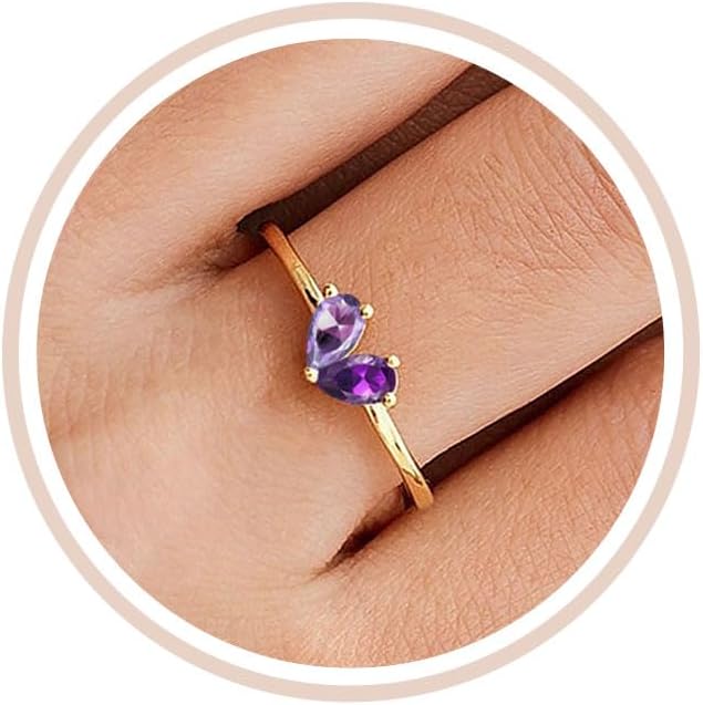 Mothers Day Gifts Gold Heart Birthstone Rings for Women Non Tarnish Stackable Pinky Ring Dainty 14K Gold Plated CZ Gemstone Ring Wedding Promise Ring Birthday Jewelry Gift for Mom