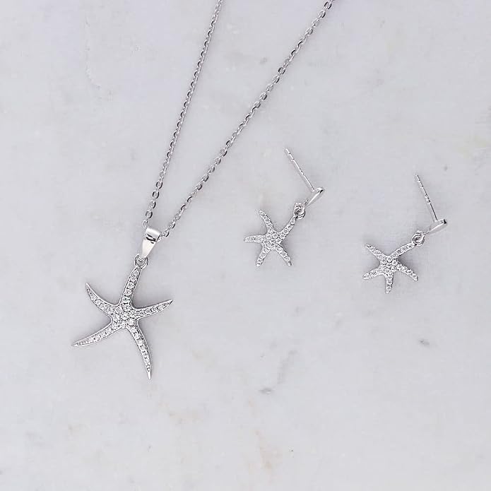 BERRICLE Sterling Silver Starfish Pendant Necklace for Women, Cubic Zirconia CZ 18 inch