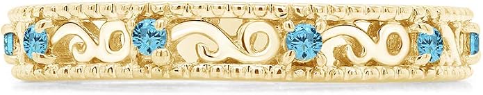 Jewel Zone US Filigree Eternity Wedding Band Ring for Women, Round Cut Simulated Gemstone Stackable Promise Ring in 14K Gold Plated 925 Sterling Silver Band Width 3.5mm – Elegant Jewelry for Her