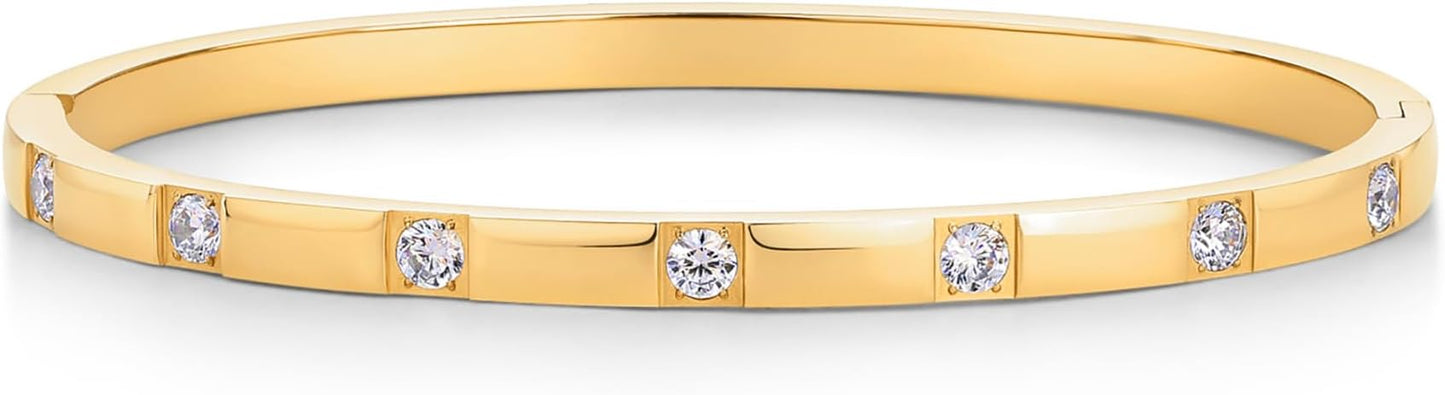 PAVOI Waterproof Thin Love Bracelet for Women - 14K Gold Plated Dainty Love Bangle with Cubic Zirconia - Stainless Steel Hinge Bracelet Jewelry Gifts