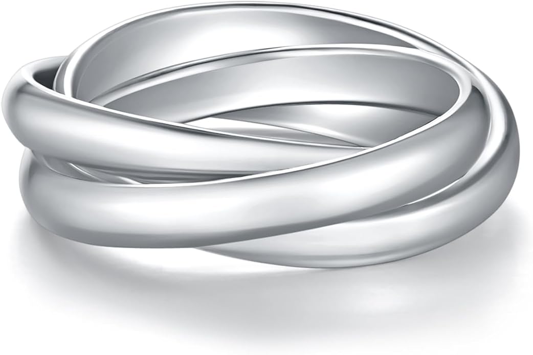 BORUO 925 Sterling Silver Ring, 14K Gold Plated Waterproof Fidget Anxiety Ring, Triple Row Rolling Interlocking Stacking High Polish Band for Women, Men| Each Band Width 1.8mm 3mm Size 4-12