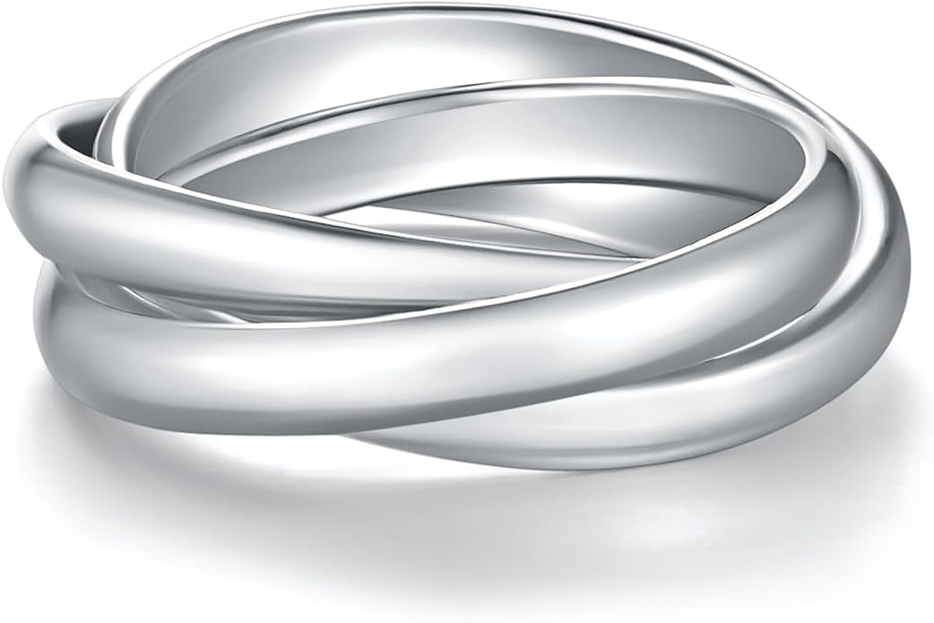 BORUO 925 Sterling Silver Ring, 14K Gold Plated Waterproof Fidget Anxiety Ring, Triple Row Rolling Interlocking Stacking High Polish Band for Women, Men| Each Band Width 1.8mm 3mm Size 4-12