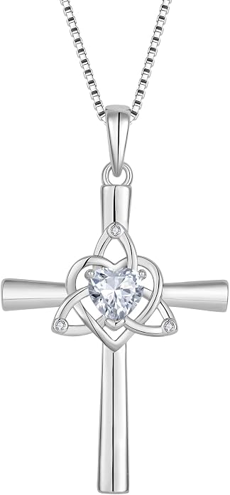 Celtic Cross Necklace 925 Sterling Silver Necklace for Women Birthstone Necklace Jewelry Gifts for Christmas Birthday or Anniversary Birthday