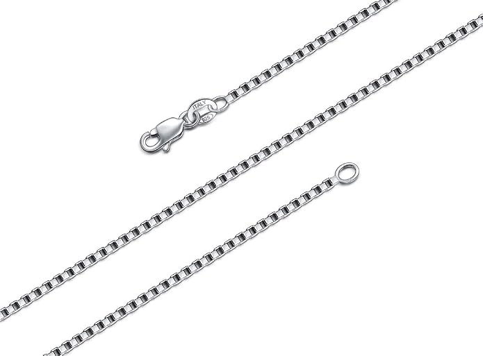 BORUO 925 Sterling Silver Box Chain Necklace | Waterproof 14K Gold Plated Box Chain | 1mm 1.5mm Solid Italian Nickel-Free Necklace Lobster Claw Clasp 14-30 Inch