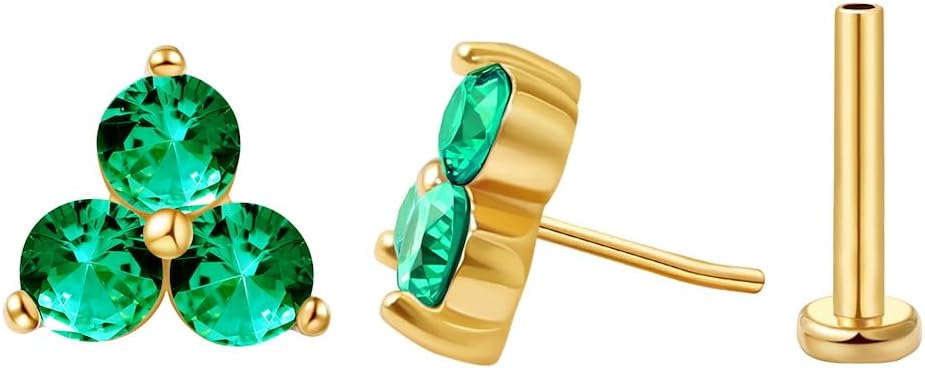 FANSING Cartilage Earring Tragus Stud Trio CZ Stone Flat Back Earring for Helix Conch Threadless Push Pin Labret Stud