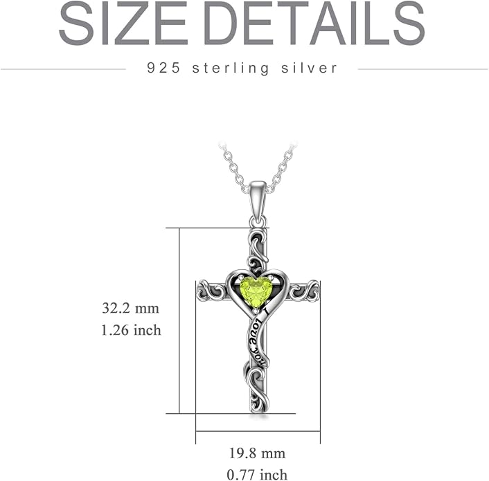 TOUPOP Cross Birthstone Necklace for Women 925 Sterling Silver Heart Cross Pendant I Love You Jewelry Anniversary Birthday Mothers Day Gifts for Mom Wife Her