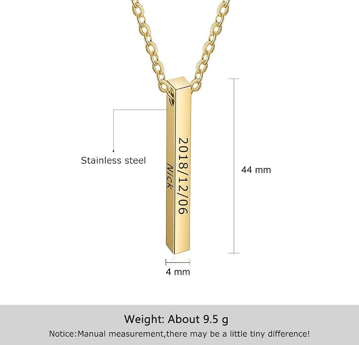 LanM Gifts for Dad Father's Day Gifts Personalized Mens Necklace Custom Name Necklaces for Men Bar Necklace for Women Engraved Initial Name Vertical Bar Necklace for Father