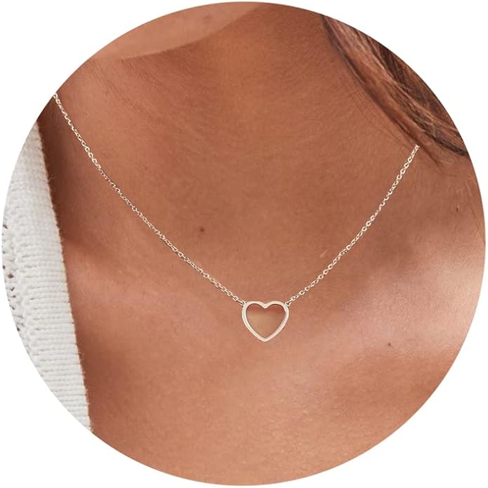 Cute Gold Heart Necklace - 14k Gold Plated Minimalist Heart Pendant Choker - Trendy Women's Jewelry