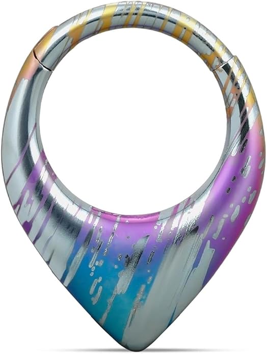 PUNKYOUTH 16G Titanium Septum Clicker Iridescent Hoop Piercing Jewelry for Women Men Minimalist Futurism Cyber Gothic Style for Alternative and Everyday Wear