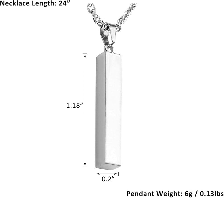 Zysta Engraving 3D Bar Name Necklace Personalized Text Message Cool Simple Design Women Customized Dangle Vertical Cuboid Stick Pendant Necklaces Stainless Steel Birthday Gift