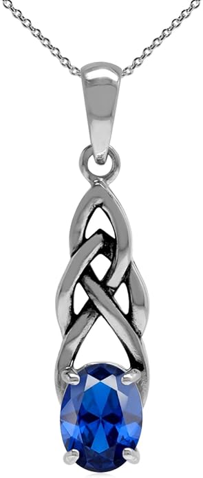 Silvershake 8X6mm Oval Shape Birthstone Gemstone Antique Finishing or Yellow Gold Plated 925 Sterling Silver Celtic Knot Weave Solitaire Pendant or Pendant with 18 Inch Chain Necklace Jewelry for Women