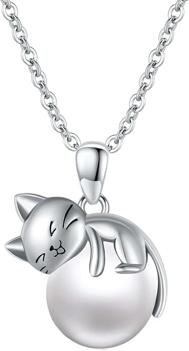 Cat Necklace Sterling Silver Cat Zircon Pendant Gothic Jewelry for Women Animal Lovers Gifts