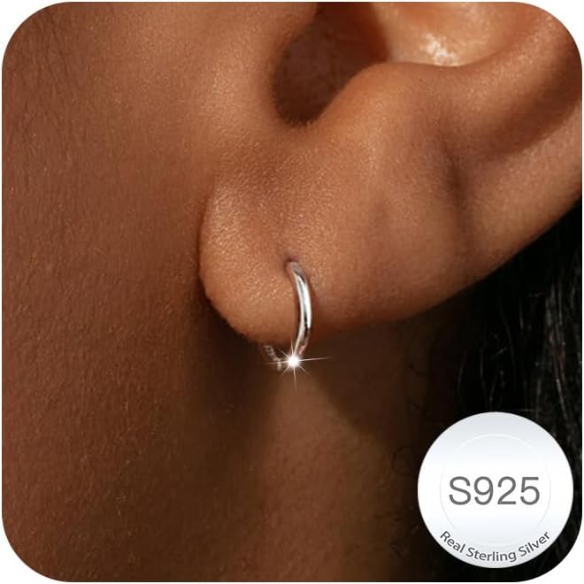 Carffordo 925 Sterling Silver Hoop Earrings - Small Huggie Earrings for Women, Hypoallergenic Trendy Cartilage Silver Earrings, Lightweight Jewelry