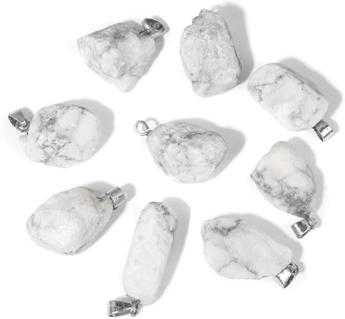 10pcs Irregular Raw Natural Howlite Rock Stone Pendant Healing Crystal Chakra Gemstone Charm for Jewelry Making DIY Necklace Earrings Accessories Reiki