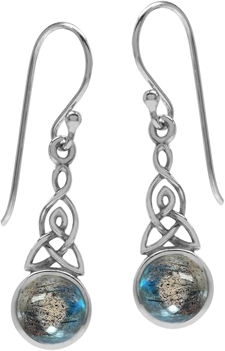 Silvershake 6MM Round Shape Inlay White Gold Plated or Yellow Gold Plated 925 Sterling Silver Triquetra Celtic Knot Dangle Leverback or Hook Earrings Jewelry for Women