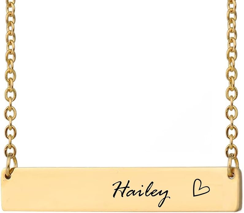 HUAN XUN Custom Bar Necklace Personalized Engraved Name Bar Necklace for Women Customized Stainless Steel Heart Pendant Bar Jewelry Gift for Her Mother Day Christmas