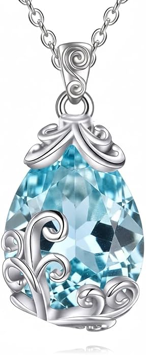 POPLYKE Sterling Silver Gemstone Teardrop Pendant Necklace Crystal Jewelry for Women