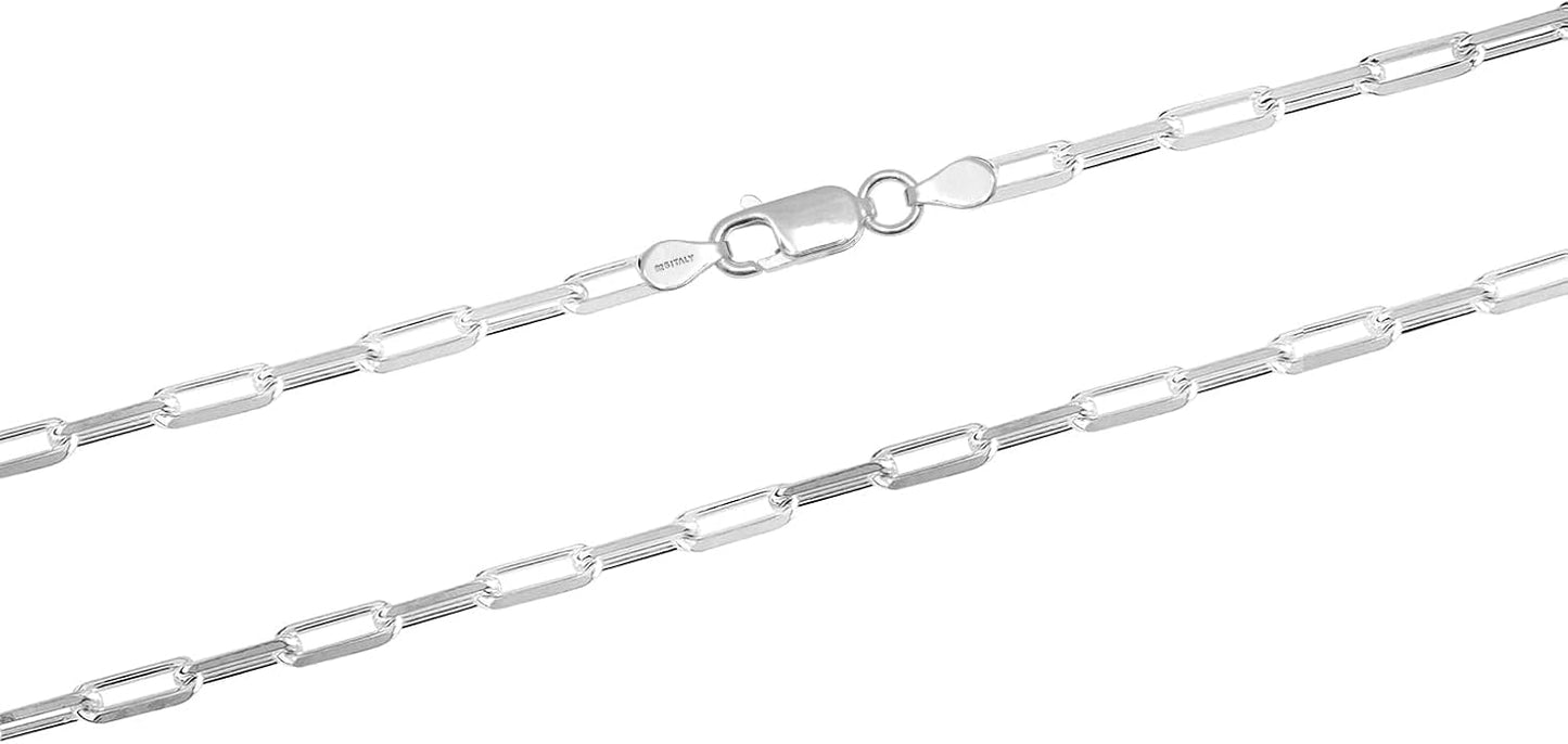 LeCalla 925 Sterling Silver Italian Jewelry Trendy Gift 3 MM, 3.5 MM, 4.5 MM Diamond-Cut PaperClip Link Chain Necklace for Women with Lobster Clasp (16, 18, 20, 24 Inches)