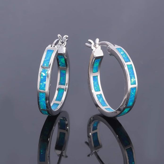 CiNily Sterling Silver/Rose Gold/Yellow Gold Plated Hoop Earrings 20mm,Multicolor Opal Small Hoop Earrings for Women Girls Hypoallergenic Jewelry for Sensitive Ears Gemstone Earrings