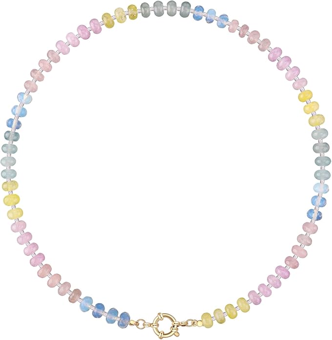 LALAPPLE Colorful Beaded Gemstone Necklace for Women, Boho Rainbow Bead Choker with Natural Stone Crystal Beads, Handmade Summer Beach Necklace Jewelry