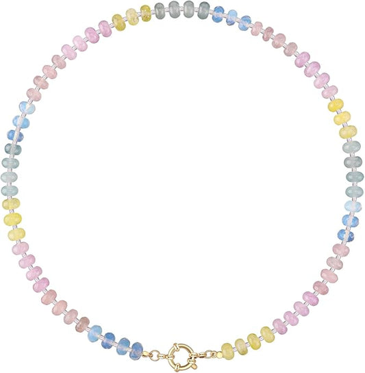 LALAPPLE Colorful Beaded Gemstone Necklace for Women, Boho Rainbow Bead Choker with Natural Stone Crystal Beads, Handmade Summer Beach Necklace Jewelry