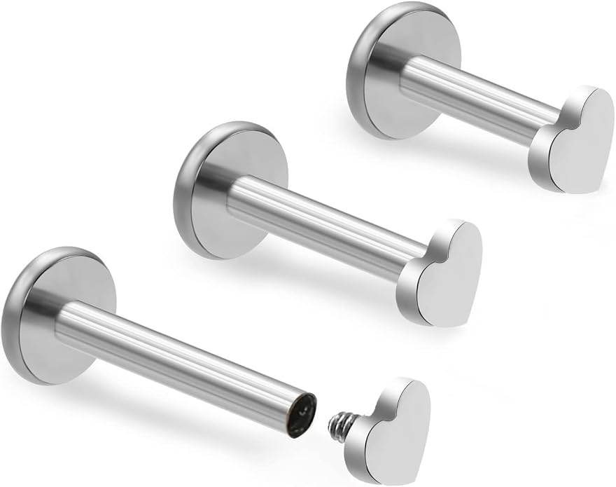 3pcs 16G 6mm 8mm 10mm G23 Titanium Internally Threaded 3mm Heart/Star/Cross/Moon/Lightning/Round Labret Monroe Lip Tragus Cartilage Earring Ring Stud Piercing Jewelry
