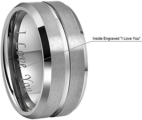 CROWNAL 10mm 8mm 6mm Tungsten Wedding Band Ring Engraved I Love You Men Women Polished Groove Matte Finish Beveled Edges Size 5 To 17