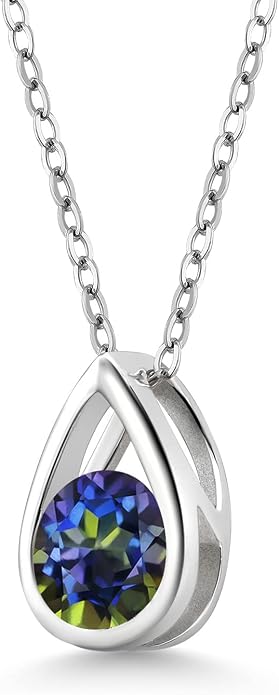 Gem Stone King Teardrop Pendant Necklace For Women | 5MM Round Gemstone Birthstone | 925 Sterling Silver | With 18 Inch Silver Chain | Fine Jewelry Gift for Her Mom Women Wife
