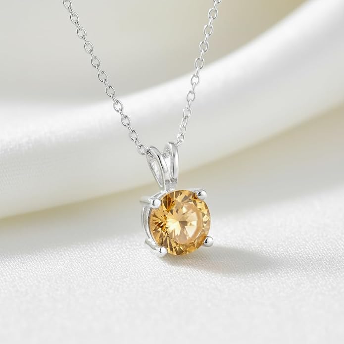 OdrillionGems Natural Gemstone Pendant Necklace, 925 Sterling Silver, Healing Crystal, Birthstone, Round Faceted, Handmade, Women Jewelry, Christmas Gift 16+2inch