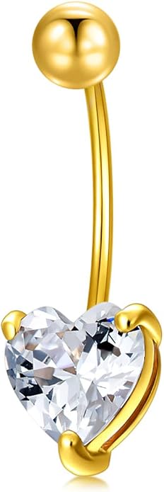 Solid 14K Gold Belly Button Rings for Women 14G 16G Clear CZ/Opal Navel Rings Gold Dangle Belly Button Piercing Jewelry Gift for Women