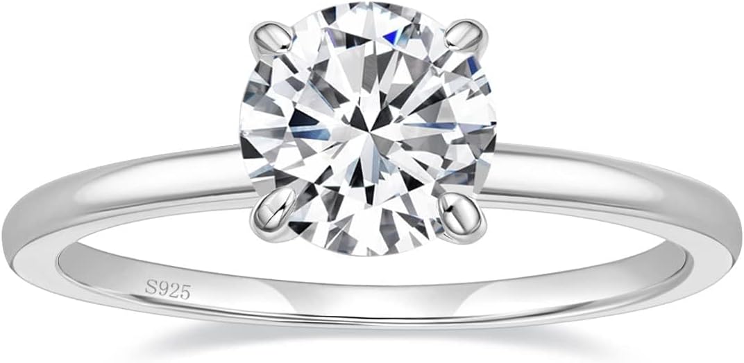 EAMTI 1.5CT 925 Sterling Silver Engagement Rings Round Cut Solitaire Cubic Zirconia CZ Wedding Promise Rings for Her Wedding Bands for Women Size 3-11