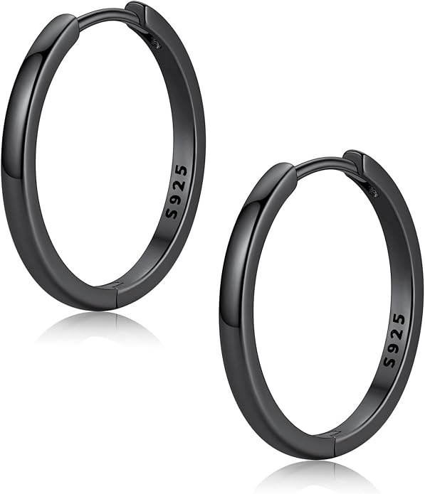 FaithHeart 925 Sterling Silver Huggie Hoop Earrings, Silver Small Hoop Earring for Women, 14K Gold/Black/Rose Gold Hypoallergenic Cartilage Earrings for Women 6/8/10/12/14/16/18/20mm