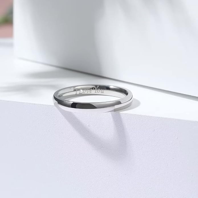 King Will 316L Stainless Steel Wedding Band for Men Women-2-8mm Width Wedding Ring in Black/Sliver/Gold Plated Laser I Love You High Polished Dome Style Promise Ring Comfort Fit Size 4-15