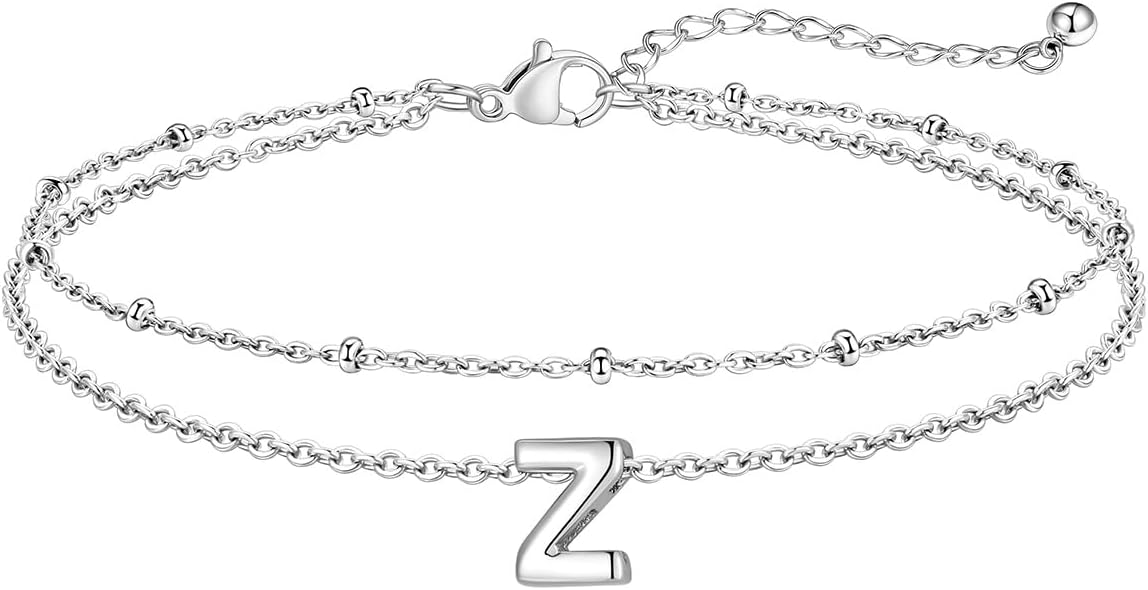 FaithHeart Initial Ankle Bracelets for Women, Waterproof 14k Gold Plated Initial Anklets Non Tarnish Stainless Steel Cute Layered Anklet Summer Beach Jewelry