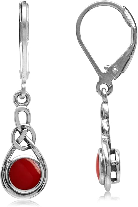 Silvershake Genuine Gemstone Irish Celtic Knot Drop Dangle Earrings