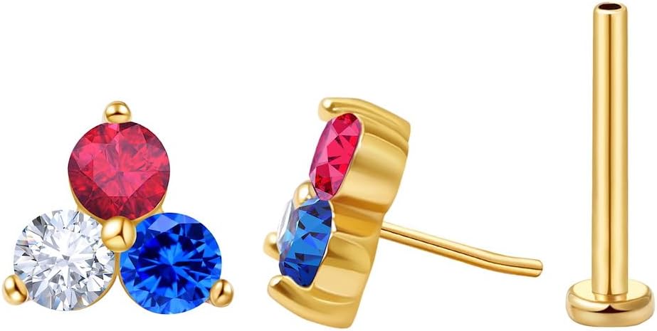 FANSING Cartilage Earring Tragus Stud Trio CZ Stone Flat Back Earring for Helix Conch Threadless Push Pin Labret Stud