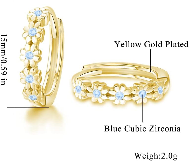 CiNily Small Hoop Earrings for Women Girls Flower Cubic Zirconia Huggie Earrings Hypoallergenic 14K Yellow Gold Plated Cartilage Earrings