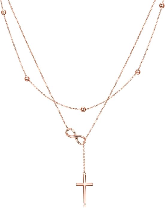 MONGAS Tree of Life/Infinity Cross/Lock and Key/Lotus/Hamsa/Horse/Strawberry/Opal/Lariat/Dragonfly/Heart/Violin Layered Necklace Sterling Silver for Women