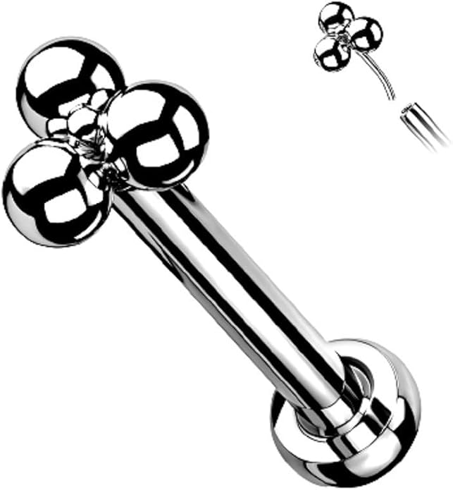 Pierced Owl - 16-20G G23 Implant Grade Titanium Threadless Push-In Triple Ball Cluster Flat Back Labret Monroe Lip Cartilage Helix Conch Ear Lobe Stud