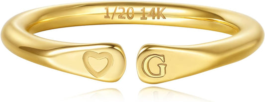 14k Gold Filled Hand Carving Initial Rings for Women Non Tarnish Wedding Heart Shaped Bands for Women
