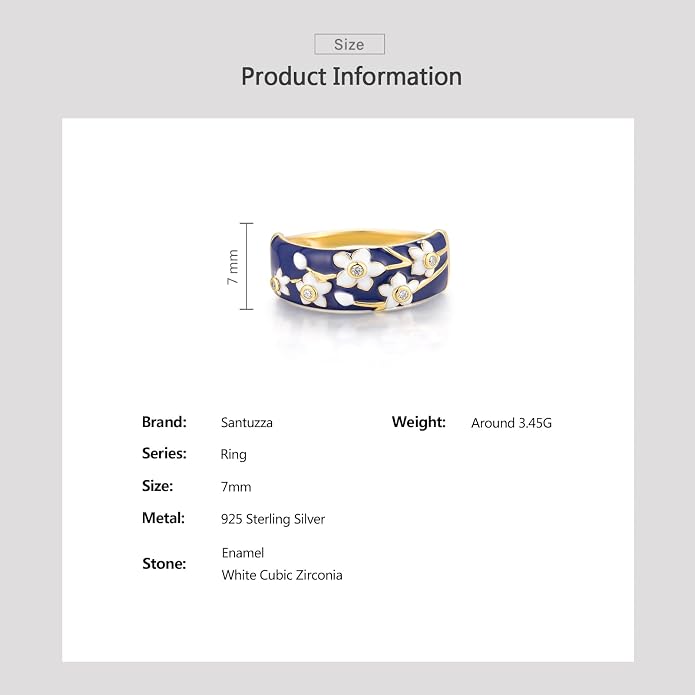 Santuzza 925 Sterling Silver Enamel Flower Pattern Ring for Women